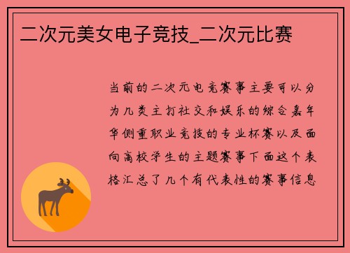 二次元美女电子竞技_二次元比赛