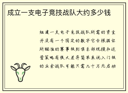 成立一支电子竞技战队大约多少钱